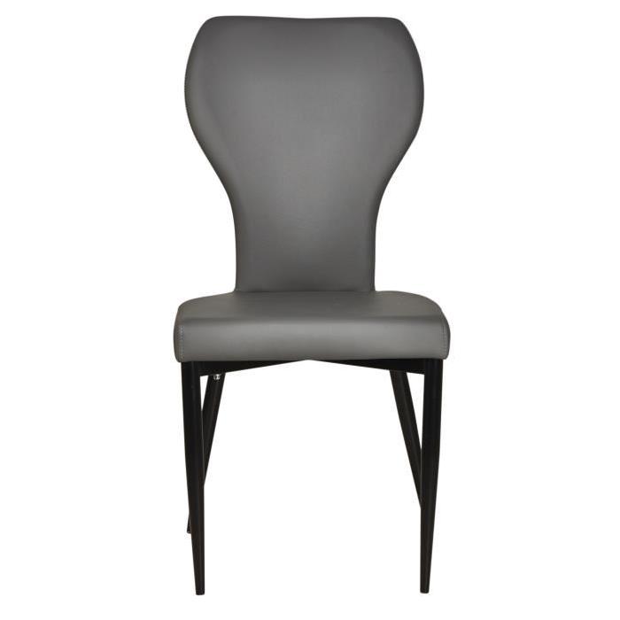 VICTORIA Lot de 2 chaises de salle a manger pieds métal noir - Revetement simili gris - Style contemporain - L44 x P55 cm