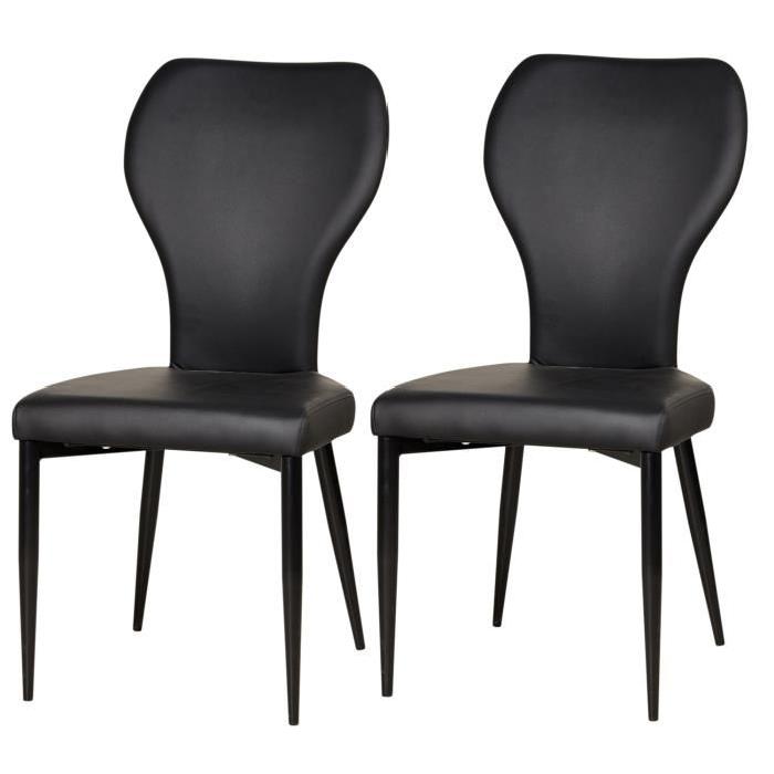 VICTORIA Lot de 2 chaises de salle a manger pieds métal noir - Revetement simili noir - Style contemporain - L44 x P55 cm