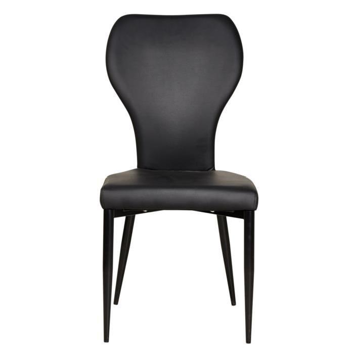 VICTORIA Lot de 2 chaises de salle a manger pieds métal noir - Revetement simili noir - Style contemporain - L44 x P55 cm