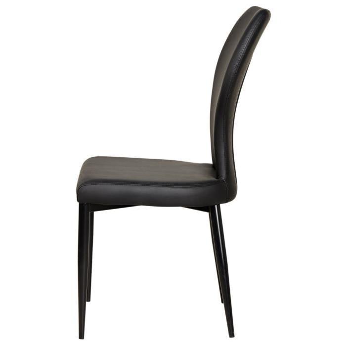 VICTORIA Lot de 2 chaises de salle a manger pieds métal noir - Revetement simili noir - Style contemporain - L44 x P55 cm