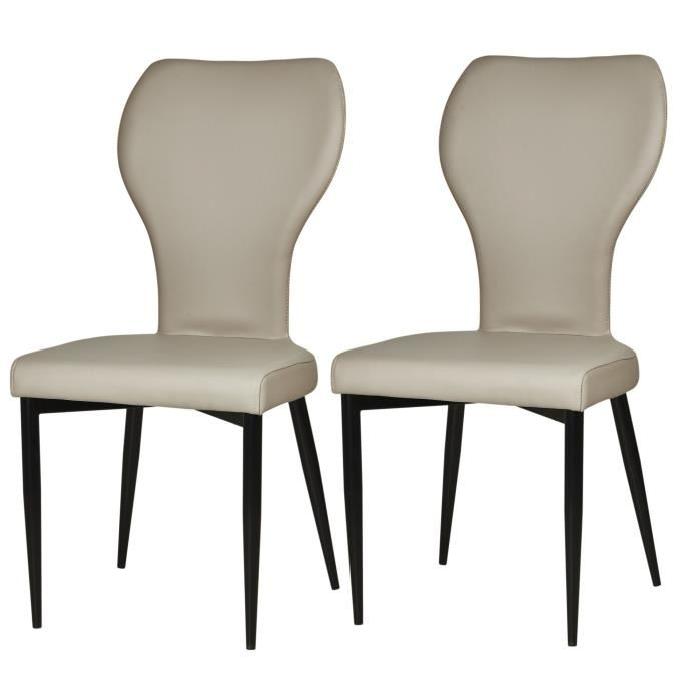 VICTORIA Lot de 2 chaises de salle a manger pieds métal noir - Revetement simili taupe - Style contemporain - L44 x P55 cm