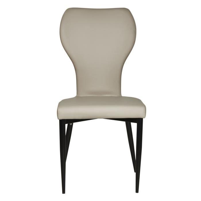 VICTORIA Lot de 2 chaises de salle a manger pieds métal noir - Revetement simili taupe - Style contemporain - L44 x P55 cm