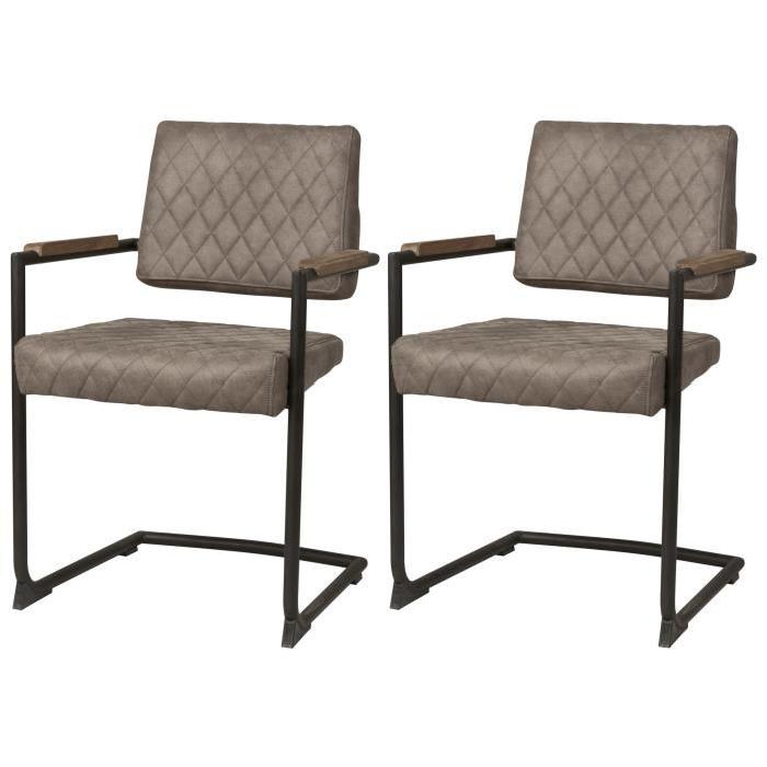 MARISA Lot de 2 chaises de salle a manger en métal et bois chene - Tissu - Chocolat - Contemporain - L 55 x P 59 cm