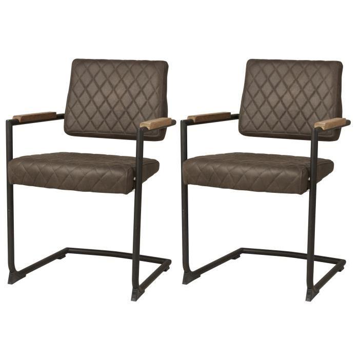 MARISA Lot de 2 chaises de salle a manger en métal et bois chene - Tissu - Gris - Contemporain - L 55 x P 59 cm