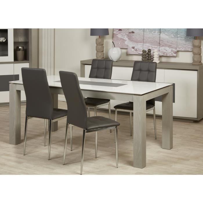 DEBORAH Lot de 4 chaises de salle a manger pieds métal chromé - Revetement simili PU gris - Style contemporain - L 43 x P 55 cm