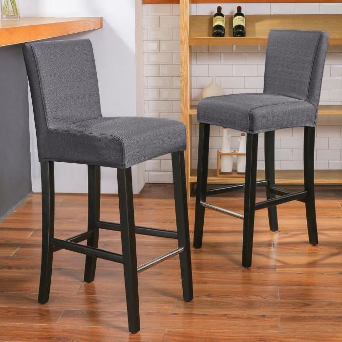 ELVIS Lot de 2 tabourets de bar en tissu Gris