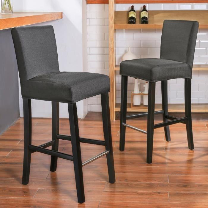 ELVIS Lot de 2 tabourets de bar en tissu Noir