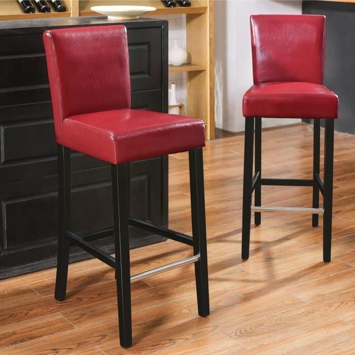 ELVIS Lot de 2 tabourets de bar en simili Rouge