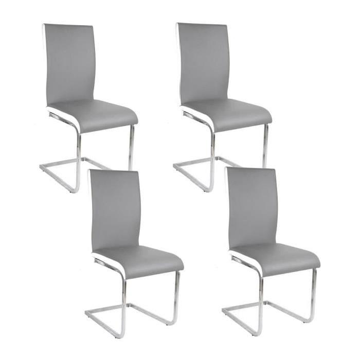 LEA Lot de 4 Chaises de salle a manger blanches grises