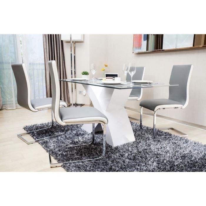 LEA Lot de 4 Chaises de salle a manger blanches grises