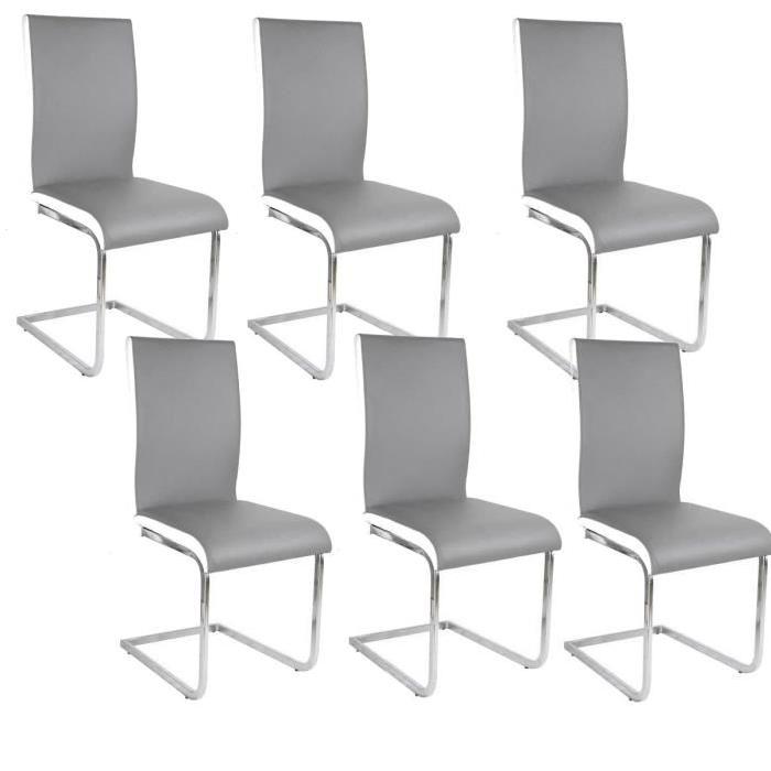 LEA Lot de 6 Chaises de salle a manger blanches grises