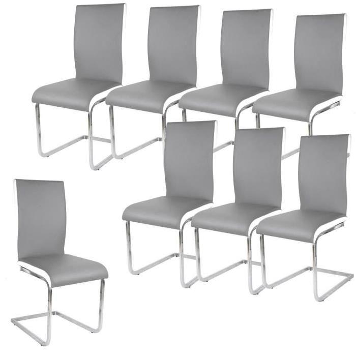 LEA Lot de 8 Chaises de salle a manger blanches grises