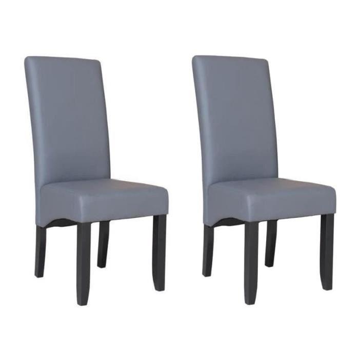 CUBA Lot de 2 chaises de salle a manger en simili - Gris