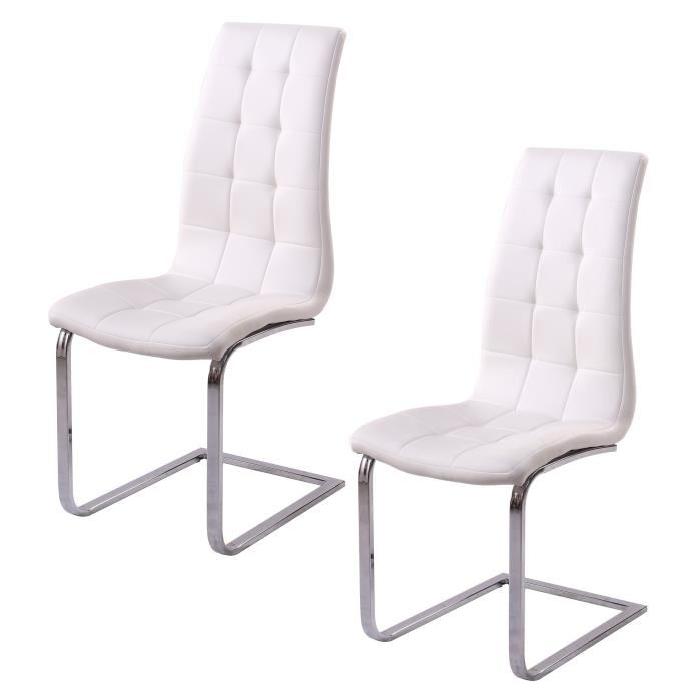 LUGANO Lot de 2 chaises de salle a manger blanches