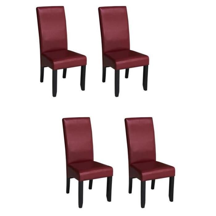 CUBA Lot de 4 chaises de salle a manger en simili bordeaux