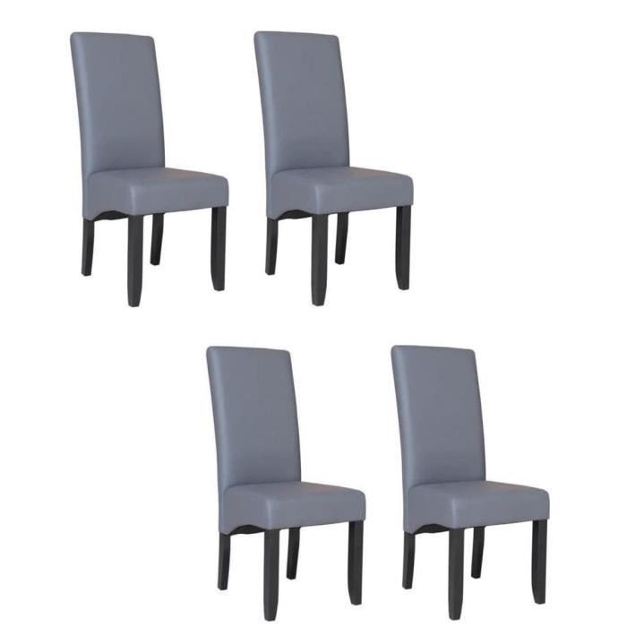 CUBA Lot de 4 chaises de salle a manger en simili gris