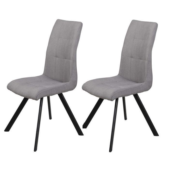 COSY Lot de 2 chaises de salle a manger pieds métal noir - Revetement tissu gris - Style contemporain - L44 x P56 cm