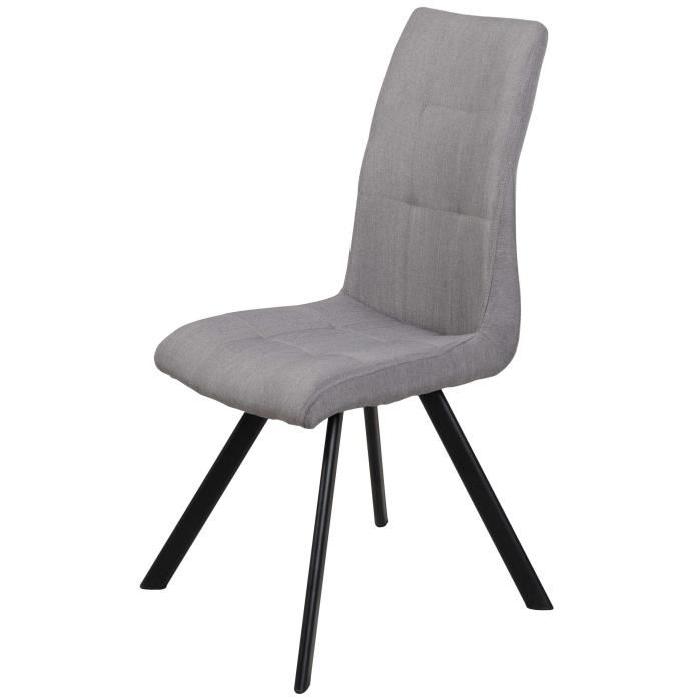 COSY Lot de 2 chaises de salle a manger pieds métal noir - Revetement tissu gris - Style contemporain - L44 x P56 cm