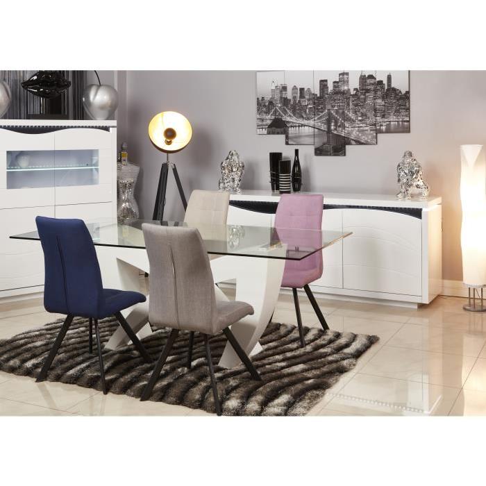 COSY Lot de 2 chaises de salle a manger pieds métal noir - Revetement tissu gris - Style contemporain - L44 x P56 cm