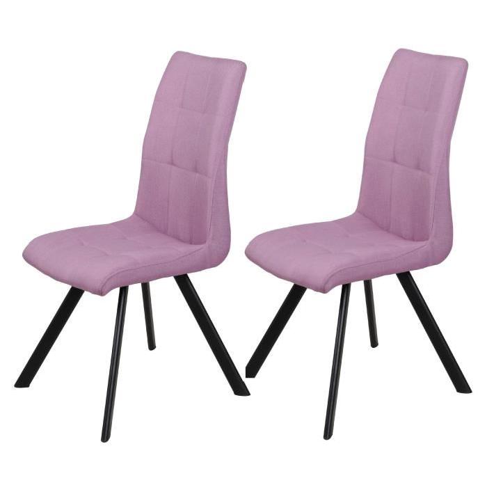 COSY Lot de 2 chaises de salle a manger pieds métal noir - Revetement tissu Lila - Style contemporain - L44 x P56 cm