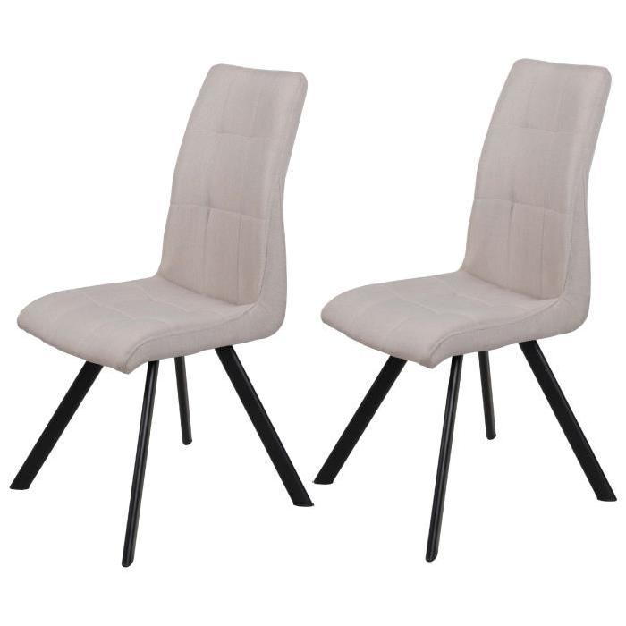 COSY Lot de 2 chaises de salle a manger pieds métal noir - Revetement tissu taupe - Style contemporain - L44 x P56 cm