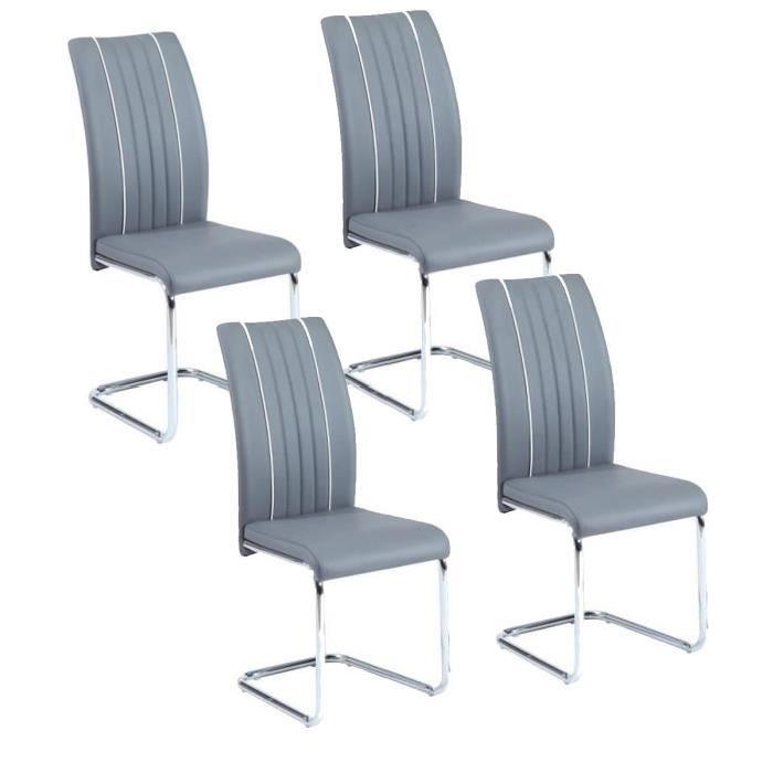 INES Lot de 4 chaises de salle a manger grises