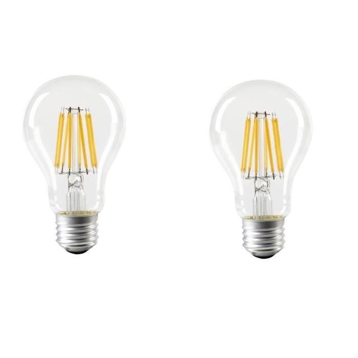 EXPERT LINE Lot de 2 ampoules LED E27 SMD a filament 8 W équivalent a 64 W blanc chaud